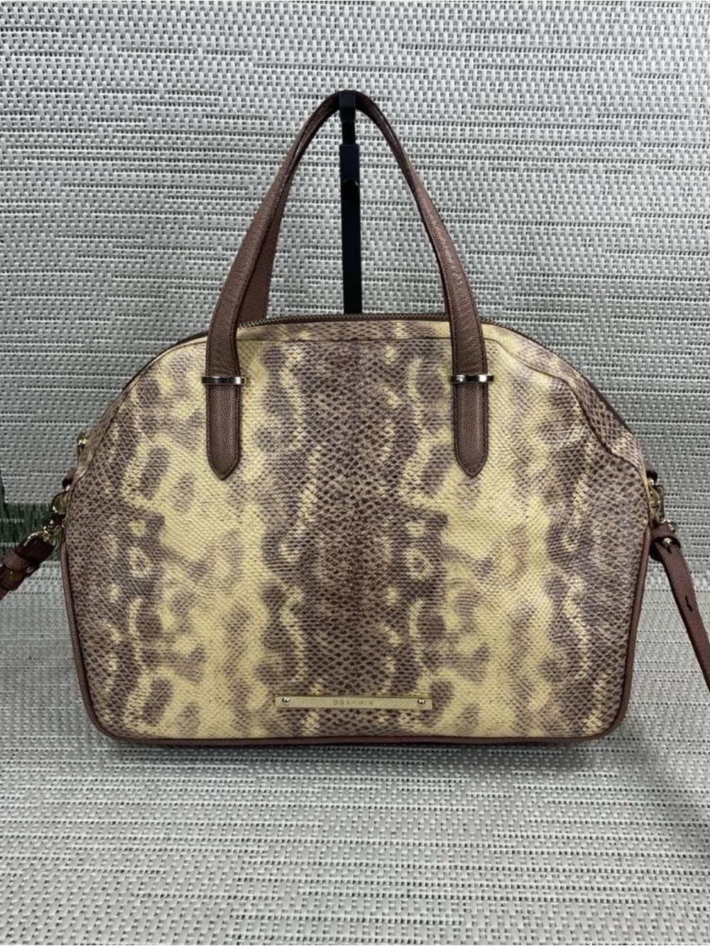 Brahmin Brown & Cream Snake-Print Satchel with Top Handles. NWOT
